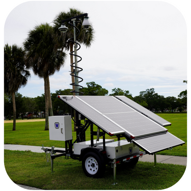 Vetted Surveillance Trailer image powered by solar. Actual photo in park to demonstrate safety